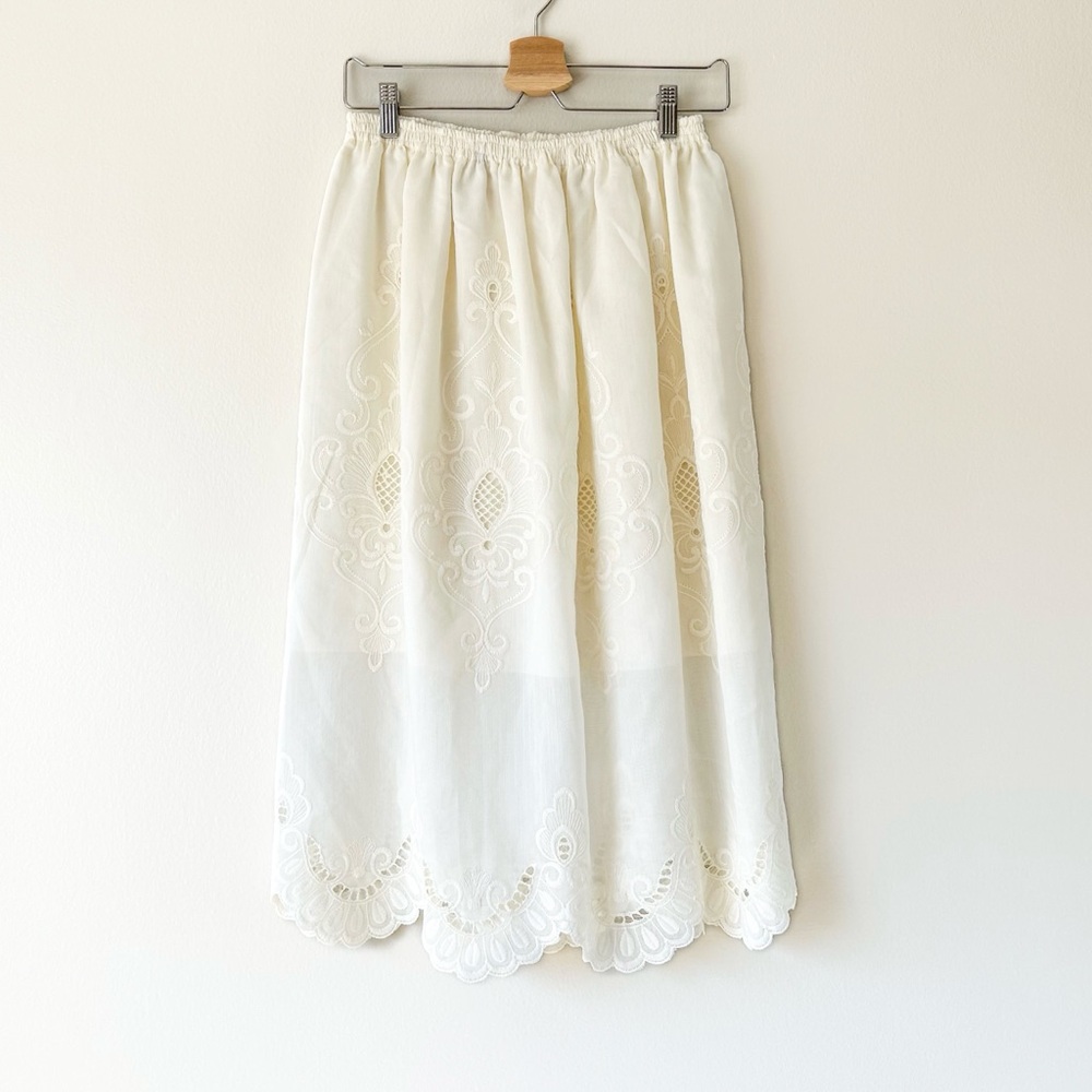 vintage white embroidered midi skirt